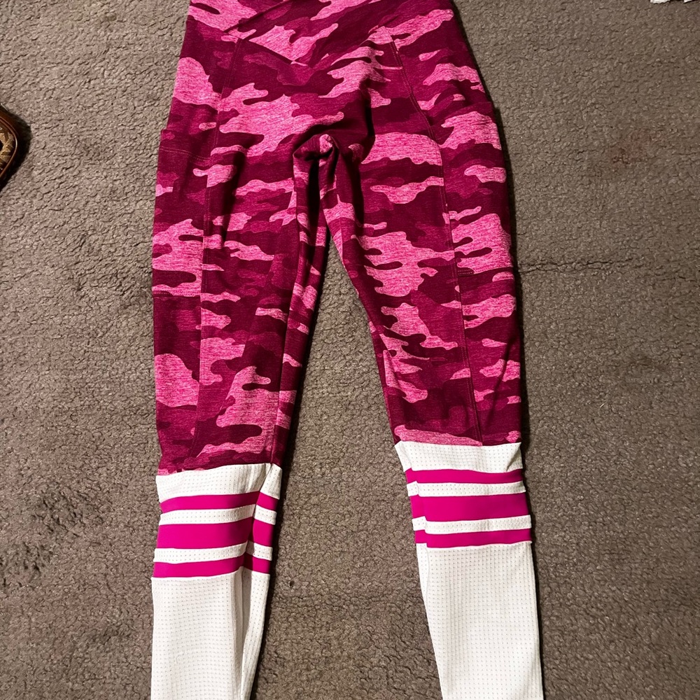 Bombshell Sportswear Pink and White Leggings High Waist Performance